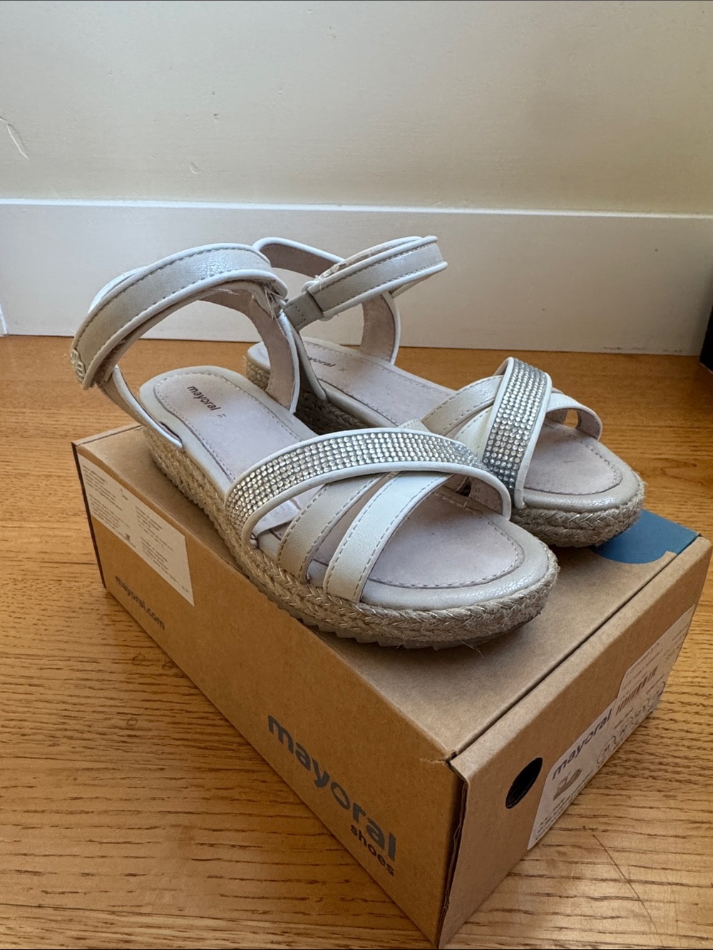 Mayoral Yute Shiny Espadrille-Style Sandals in Champagne 13